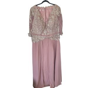 JJ's House Bridesmaid Dusty Rose Lace Dress V-Neck TYHS20097 Size 22W NWT